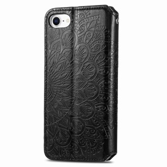 For iPhone SE 2022 / SE 2020 / 8 / 7 Blooming Mandala Embossed Pattern Magnetic Horizontal Flip Leather Case with Holder & Card 