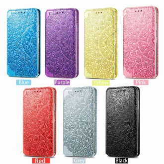 For iPhone SE 2022 / SE 2020 / 8 / 7 Blooming Mandala Embossed Pattern Magnetic Horizontal Flip Leather Case with Holder & Card 