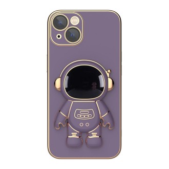 For iPhone 13 Plating Astronaut Holder Phone Case (Lavender Purple)