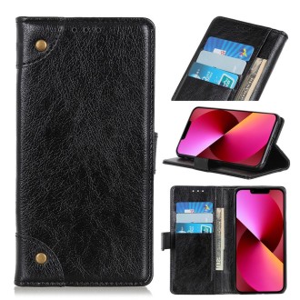 For iPhone 13 Copper Buckle Nappa Texture Horizontal Flip Leather Case with Holder & Card Slots & Wallet(Black)