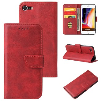 For iPhone SE 2022 / SE 2020 / 8 / 7 Calf Texture Buckle Horizontal Flip Leather Case with Holder & Card Slots & Wallet(Red)