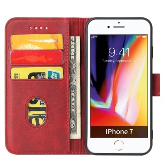 For iPhone SE 2022 / SE 2020 / 8 / 7 Calf Texture Buckle Horizontal Flip Leather Case with Holder & Card Slots & Wallet(Red)