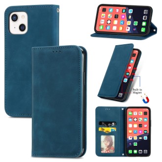 For iPhone 13 Retro Skin Feel Business Magnetic Horizontal Flip Leather Case With Holder & Card Slots & Wallet & Photo Frame(Blu