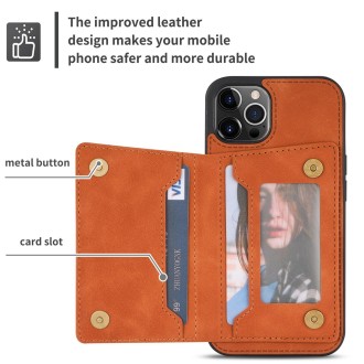 For iPhone 13 Pro Zipper Card Holder Phone Case (Brown)