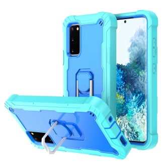 For Samsung Galaxy S20 FE / FE 5G PC + Rubber 3-layers Shockproof Protective Case with Rotating Holder(Mint Green + Blue)