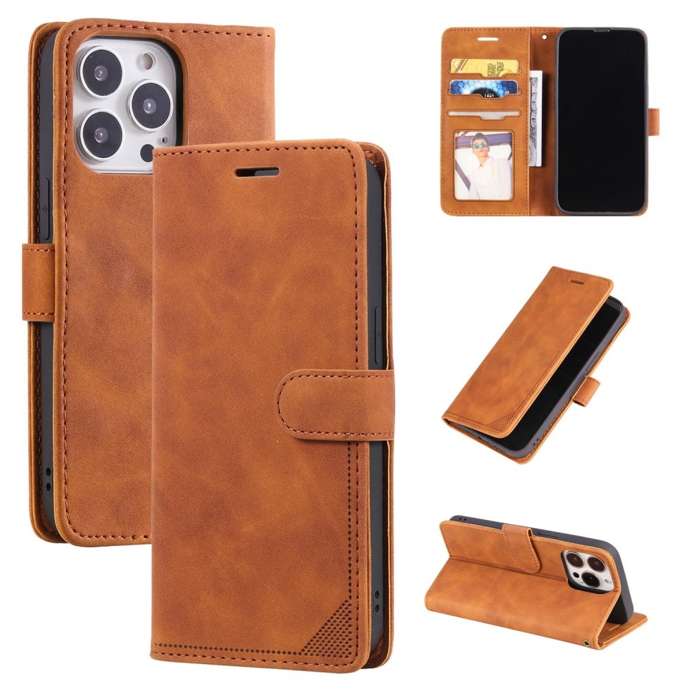 For iPhone 13 Pro Skin Feel Anti-theft Brush Horizontal Flip Leather Phone Case For iPhone13 Pro(Brown)