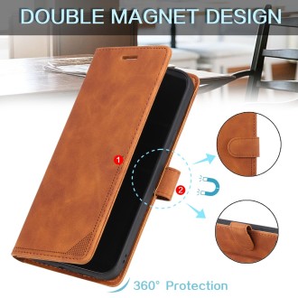 For iPhone 13 Pro Skin Feel Anti-theft Brush Horizontal Flip Leather Phone Case For iPhone13 Pro(Brown)