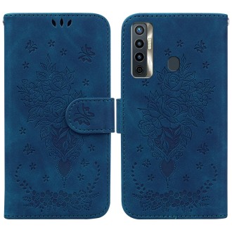 For Tecno Camon 17 Butterfly Rose Embossed Leather Phone Case(Blue)