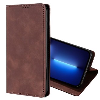 For iPhone 13 Pro Skin Feel Magnetic Horizontal Flip Leather Case with Holder & Card Slots (Dark Brown)