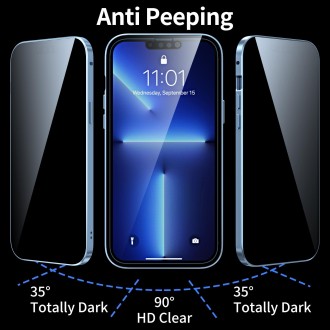 For iPhone 13 Pro Max Anti-peeping Magnetic Metal Frame Double-sided Tempered Glass Phone Case (Black)