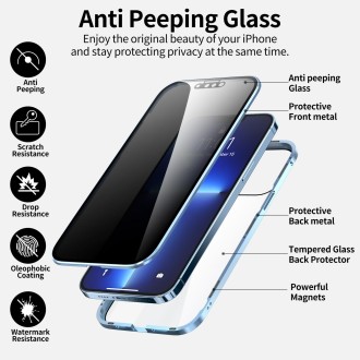 For iPhone 13 Pro Max Anti-peeping Magnetic Metal Frame Double-sided Tempered Glass Phone Case (Black)