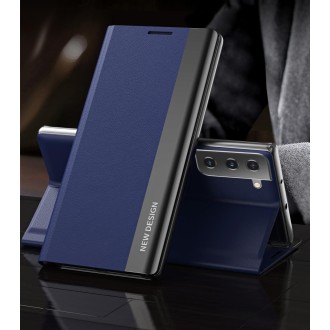 For Samsung Galaxy S21+ 5G Side Electroplated Magnetic Ultra-Thin Horizontal Flip Leather Case with Holder(Dark Blue)