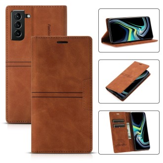 For Samsung Galaxy S21 5G Dream Magnetic Suction Business Horizontal Flip PU Leather Case with Holder & Card Slot & Wallet(Brown