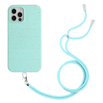 For iPhone 13 Pro Wheat Straw Material Degradable TPU Phone Case with Lanyard(Light Green)