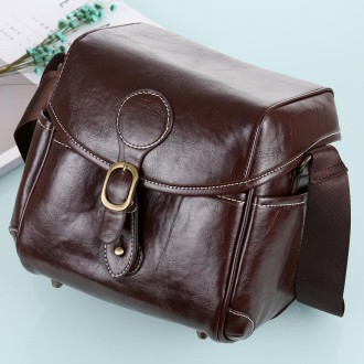 Portable Digital Camera Shoulder Bag Soft PU Leather Bag with Strap, Size: 21cm x 15cm x 20cm (Coffee)