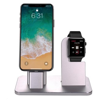 2 In 1 Aluminum Alloy Charging Dock Stand Holder Station, For Apple Watch Series 3 / 2 / 1 / 42mm / 38mm, iPhone X / 8 / 8 Plus 