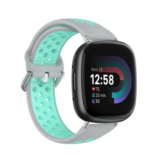 For Fitbit Versa 4 Two-Color Perforated Breathable Silicone Watch Band(Grey+Teal)