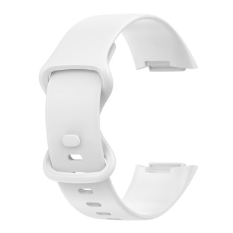 For Fitbit Charge 5 Monochromatic Silicone Watch Band, Size: Small Size(White)