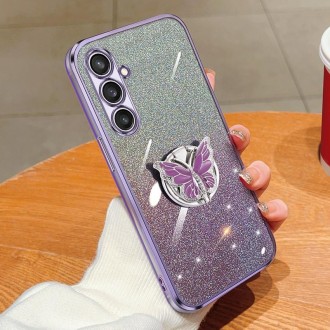 For Samsung Galaxy S23 FE 5G Plated Gradient Glitter Butterfly Holder TPU Phone Case(Purple)