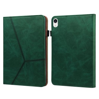 For iPad mini 6 Solid Color Embossed Striped Leather Case(Green)