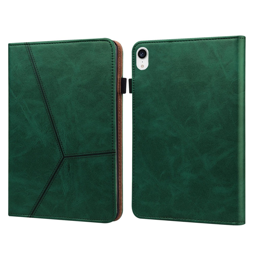 For iPad mini 6 Solid Color Embossed Striped Leather Case(Green)