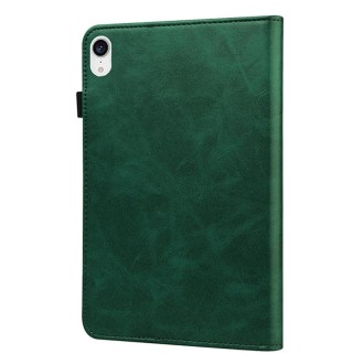 For iPad mini 6 Solid Color Embossed Striped Leather Case(Green)