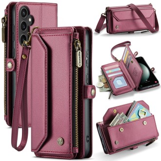 For Samsung Galaxy S23 FE 5G CaseMe C36 Card Slots Zipper Wallet RFID Anti-theft Leather Phone Case(Wine Red)