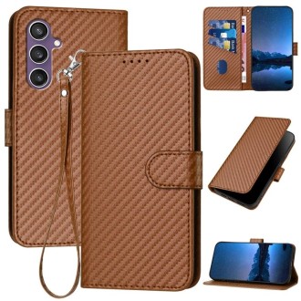 For Samsung Galaxy S23 FE 5G YX0070 Carbon Fiber Buckle Leather Phone Case with Lanyard(Coffee)