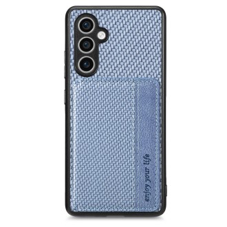 For Samsung Galaxy S23 FE 5G Carbon Fiber Magnetic Card Wallet RFID Blocking Phone Case(Blue)