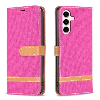 For Samsung Galaxy S23 FE 5G Color Block Denim Texture Leather Phone Case(Rose Red)