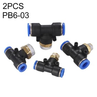 PB6-03 LAIZE 2pcs Plastic T-type Tee Male Thread Pneumatic Quick Connector