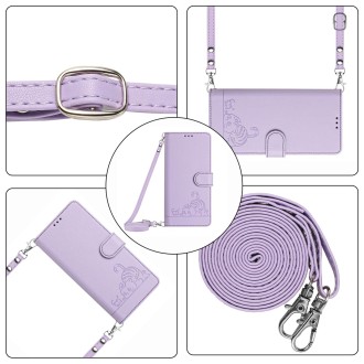 For Xiaomi 14 Pro 5G Cat Rat Embossed Pattern RFID Leather Phone Case with Lanyard(Purple)