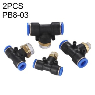 PB8-03 LAIZE 2pcs Plastic T-type Tee Male Thread Pneumatic Quick Connector