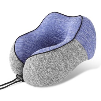 Colorblocking Ice Silk Memory Foam U-Shaped Pillow Portable Napping Neck Care Pillow(Blue Gray)