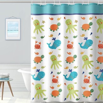 80x180cm Thickened Polyester Fabric Printed Shower Curtain Cute Cartoon Waterproof Curtain With Hooks