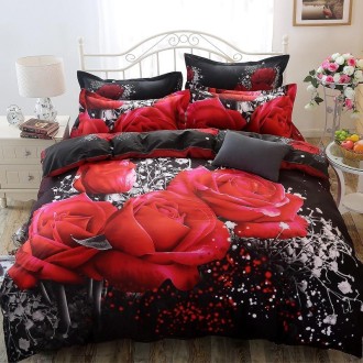 3D Jacquard Weave Bedding Cover + Pillow Case, Size:CN Queen Size(Big Red Rose)