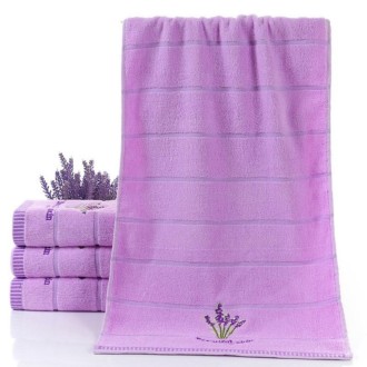 Pure Cotton Thicken Stripe Face Towels Lavender Pattern Absorbent Face Towels(Purple)