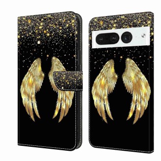 For Google Pixel 7 Pro Crystal 3D Shockproof Protective Leather Phone Case(Golden Wings)