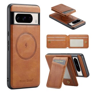 For Google Pixel 8 Fierre Shann Oil Wax Cow Leather Magnetic Card Holder Phone Case(Brown)