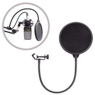 Double-layer Recording Microphone Studio Wind Screen Pop Filter Mask Shield with Clip Stabilizing Arm, For Studio Recording, Liv