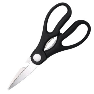 Multi-Function Kitchen Scissors Stainless Steel Clamp Walnuts Open Bottle Scissors(9180 Black)