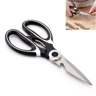 Multifunctional Household Stainless Steel Scissors Can Clamp Food Scissors(Black White)