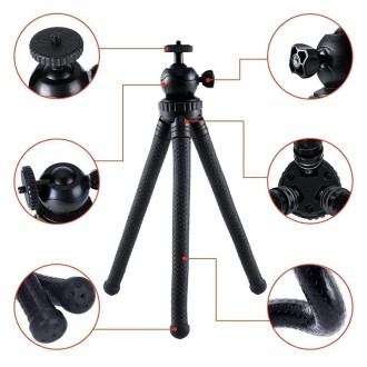 W1 Mini Octopus Flexible Tripod Holder with Ball Head for SLR Cameras, GoPro, Phones (Black)