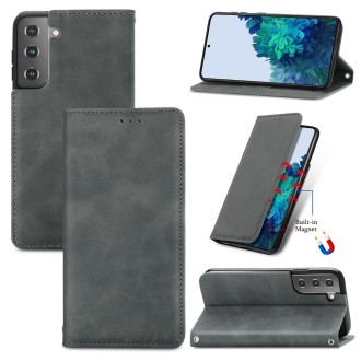 For Samsung Galaxy S22 5G Retro Skin Feel Magnetic Horizontal Flip Leather Case with Holder & Card Slots & Wallet & Photo Frame(