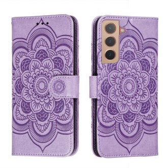 For Samsung Galaxy S22 5G Sun Mandala Embossing Pattern Phone Leather Case with Holder & Card Slots & Wallet & Lanyard(Purple)