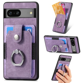 For Google Pixel 7 Retro Skin-feel Ring Card Wallet Phone Case(Purple)