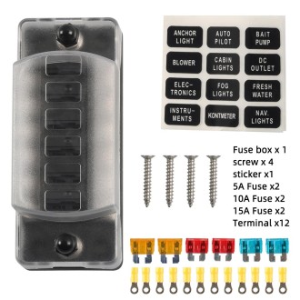 A5627 6 Way ATC Fuse Box Blade Fuse Holder Screw Terminals with Accessories for Auto Car Truck Boat