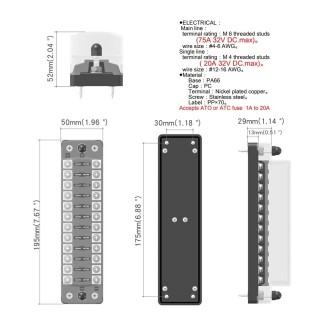 CS-978A2 FB1902 1 In 12 Out Independent Positive Negative Fuse Box without Fuse Piece for Auto Car Truck Boat