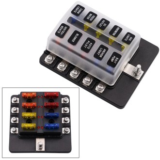 1 in 10 Out Fuse Box Screw Terminal Section Fuse Holder Kits with LED Warning Indicator for Auto Car Truck Boat