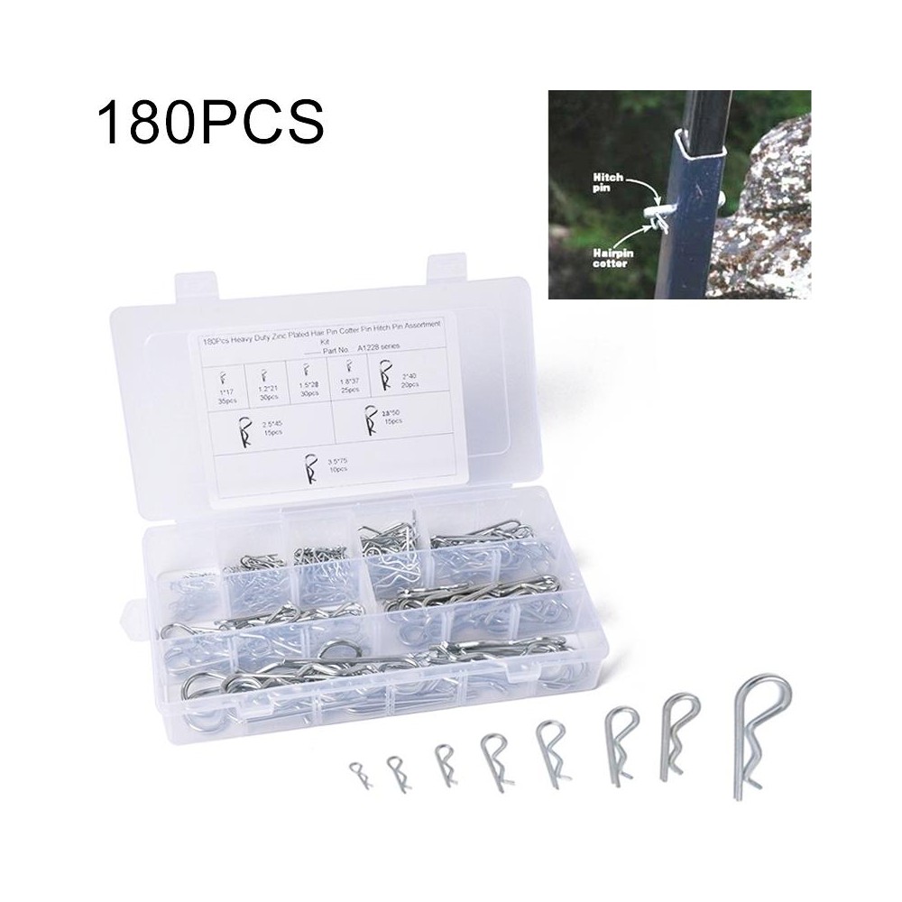 180 PCS Heavy Duty Zinc Plated Cotter R Tractor Clip Pin for Car / Boat / Garages